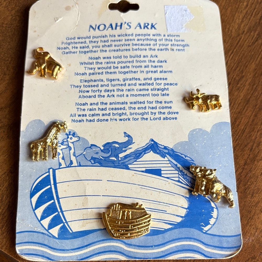 Gold Noah's Ark Brooch Set
